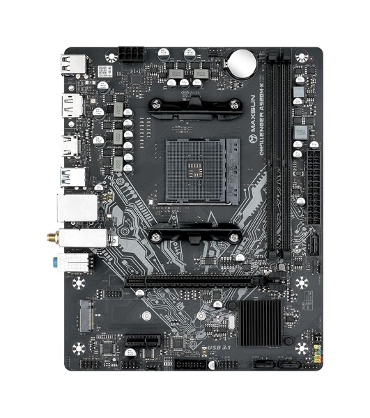 Материнская плата Maxsun MS-Challenger A520M-K WIFI, AM4, AMD A520, 2xDDR4, 3xSATA, 2xM.2, 1xPCIe 3.0 x16, 1xPCIe 3.0 x1, 1xDP, 1xHDMI, 1x1Gb LAN, Wi-Fi 5, Bluetooth 4.2, 2xUSB-A 5Gbps, 4xUSB-A 2.0, 2x3.5 мм, 5.1, mATX