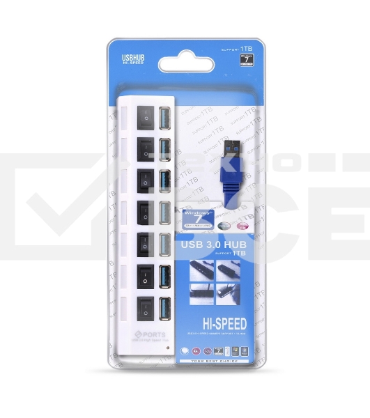 USB-хаб Smartbuy (SBHA-7307-W) USB 3.0 хаб + выкл., 7 портов, белый