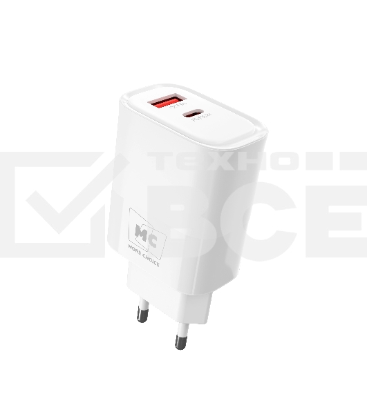 Сетевое зарядное устройство MORE CHOICE (4620202555595) NC82 1USB+1Type-C 3.0A PD 35W+QC3.0, белый