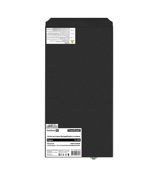 Источник бесперебойного питания On-line ExeGate PowerExpert TL-3000.72V.LCD.AVR.3SH.USB.RS232.SNMP 3000VA/3000W, On-Line, PF=1, LCD, 3*Schuko, RS232, USB, SNMP-slot, встроенные батареи 12V 7.2Ah - 6шт, возможность подключения до 4 внешних батарейных блоков 72В, Tower, металлический корпус, черный