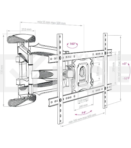 Кронштейн для телевизора Arm Media COBRA-60 черный, 32'-65' макс. 45 кг, настенный, поворотно-выдвижной и наклонный