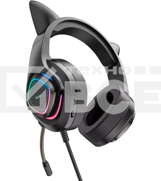 Гарнитура HOCO W107 Cute Cat чёрный, проводная, подсветка