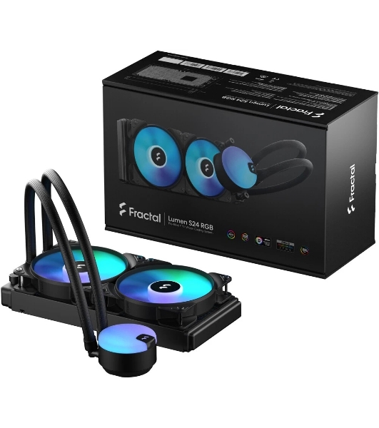 Система жидкостного охлаждения для ПК/Water Cooling System Fractal Design Lumen S24 V2 RGB (180W, 240mm, Black, ARGB/Fans: 2x120mm, 56CFM, 33.2dBA, 2000RPM/Pump height 67mm, 22dBA, 4000RPM, Rad thickness 27mm/S: 1851, 1700, 1200, 115X, 2011, 2066, AM5, AM4)