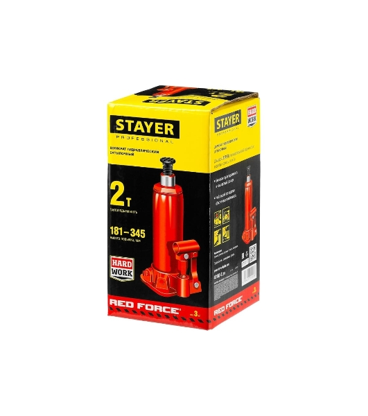 Домкрат STAYER 43160-2_z01  гидравлический бутылочный red force 2т 181-345мм