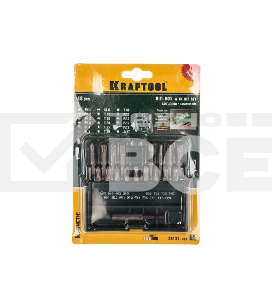 Отвертки-насадки (биты) Набор KRAFTOOL Биты с магнитным адаптером в бит-боксе, 18 предметов 26131-H18