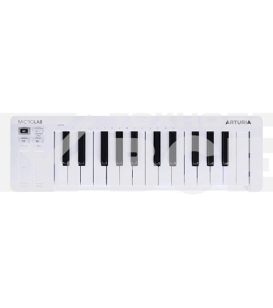 Клавиатура MIDI [231511] Arturia [MicroLab 3 White] 25 клавиш, чувствительных к скорости нажатия, сенсорные полосы pitch и modulation, режим игры аккордами, разъем для подключения педали, type-c, ПО: Analog Lab Intro, Ableton Live Lite. Цвет - белый.