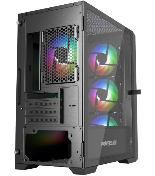 Компьютерный корпус Powercase Alisio Micro X4B V2, Tempered Glass, 4х 120мм ARGb fans, ARGb HUB, черный, mATX (CAMCXB-A4)