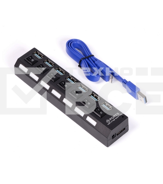 USB-хаб Smartbuy (SBHA-7307-B) USB 3.0 хаб + выкл., 7 портов, черный
