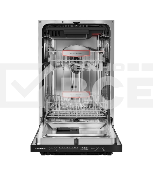 Встраиваемая посудомоечная машина Kuppersberg GHL 4530, High-Tech, 45 см, 11 комплектов, 8 программ, 3 корзины, лифт-механизм, конденсационная сушка, луч на полу, полная защита от протечек, индикатор отсутствия соли и ополаскивателя, отображение времени м
