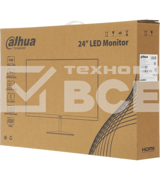 Монитор 23.8' Dahua DHI-LM24-A201Y IPS 1920x1080, 75 Гц, 14 мс, 16:9, 250 кд/м², 1xHDMI, 1xVGA, черный