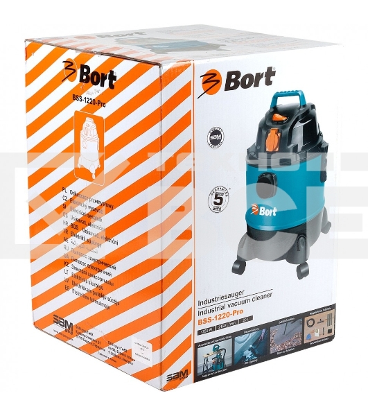 Строительный пылесос Bort BSS-1220-Pro синий, 250/1250 Вт, уборка сухая/влажная, пылесборник контейнер, 20 л