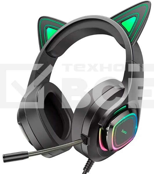 Гарнитура HOCO W107 Cute Cat чёрный, проводная, подсветка