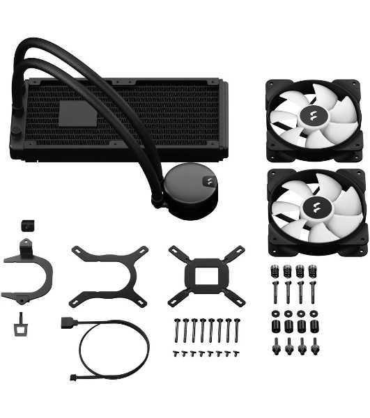 Система жидкостного охлаждения для ПК/Water Cooling System Fractal Design Lumen S24 V2 RGB (180W, 240mm, Black, ARGB/Fans: 2x120mm, 56CFM, 33.2dBA, 2000RPM/Pump height 67mm, 22dBA, 4000RPM, Rad thickness 27mm/S: 1851, 1700, 1200, 115X, 2011, 2066, AM5, AM4)