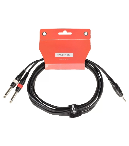 Кабель аудио FORCE FLC-38/31/8' TRS mini Jack - 2x1/4' TS Jack, стерео, используется для подключения смартфона к микшеру и аудио интерфейсу, диаметр 4,8 мм, длина 3 м