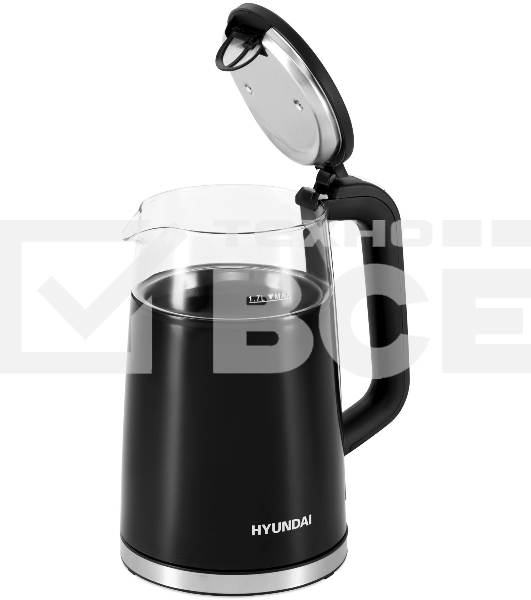 Чайник электрический Hyundai HYK-G6404 1.7л. 2200Вт черный/серебристый (корпус: стекло)