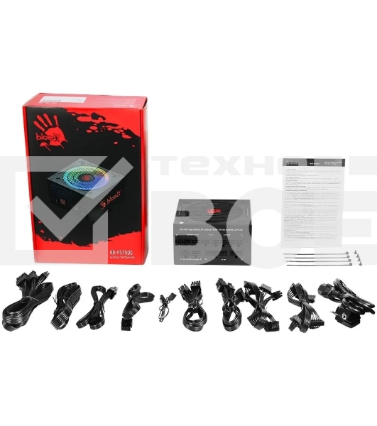 Блок питания Bloody BD-PS750G, 750Вт, 80 PLUS Gold, 120мм, модульный, черный