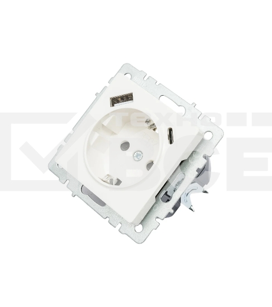 Розетка 1-местная IEK BRITE РЮш11-1-БрБ (BR-R14-16-U22-018-K01) с заземлением, с защитными шторками, 16А, с USB A+C 18 Вт, белый