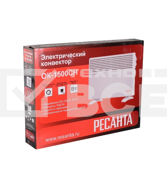 Конвектор Ресанта ОК-1500СН белый, 1500 Вт, 15 м2, термостат
