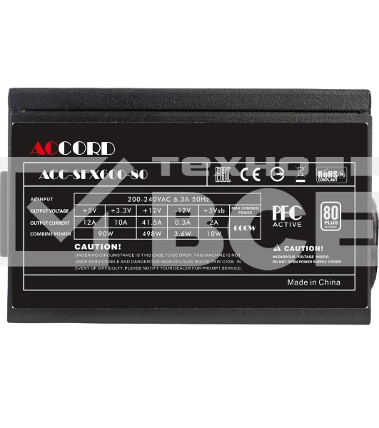 Блок питания Accord  ACC-SFX600-80, 600Вт, 80мм,черный