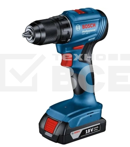 Дрель-шуруповерт аккумуляторная Bosch GSR 185-LI, 18В, 2 АКБ, Кейс