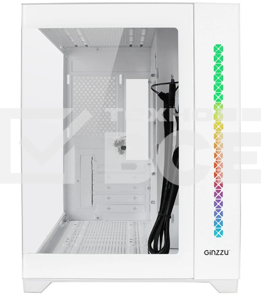 Компьютерный корпус Ginzzu V420 RGb подсветка, закаленное стекло 1*USB 3.0,1*USB 2.0, AU белый mATX