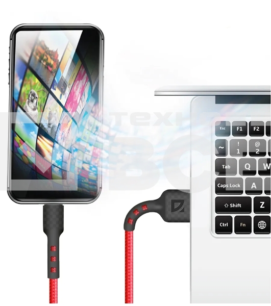 Кабель Defender F181, USB 2.0 (AM) - microUSB 2.0 (BM), 1метр, 2.4А, нейлоновая оплетка, красный.
