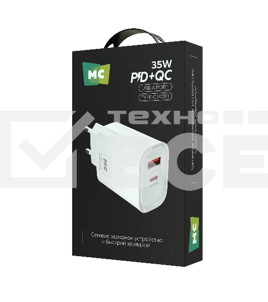 Сетевое зарядное устройство MORE CHOICE (4620202555595) NC82 1USB+1Type-C 3.0A PD 35W+QC3.0, белый