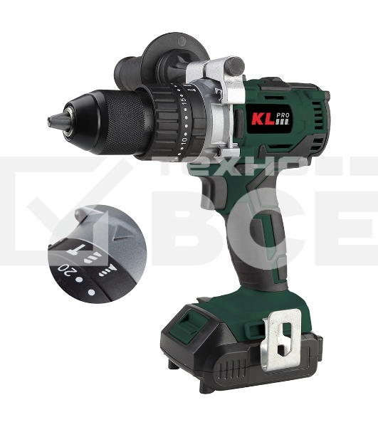 Профессиональный ударный бесщеточный шуруповерт Klpro KLDM18B-20 (18В, Li-ion-2шт, 2.0А·ч, 60Нм, ручка, З/У, в кейсе)