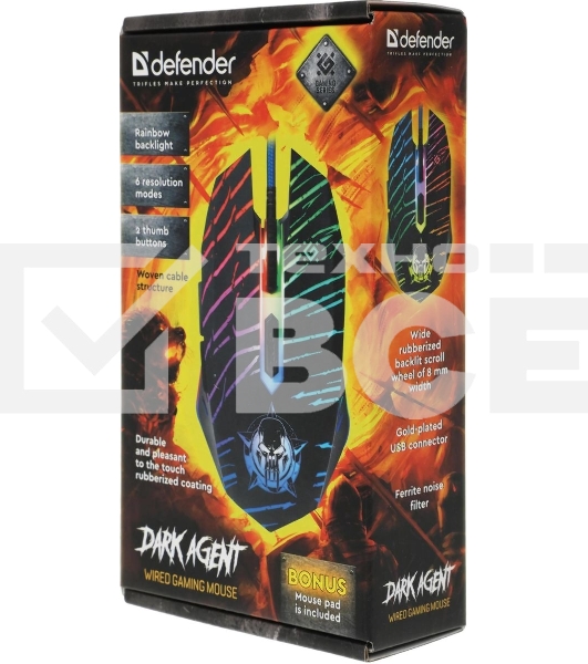 Мышь проводная Defender Dark Agent GM-590L черный, 12800 dpi, USB, кнопки - 6