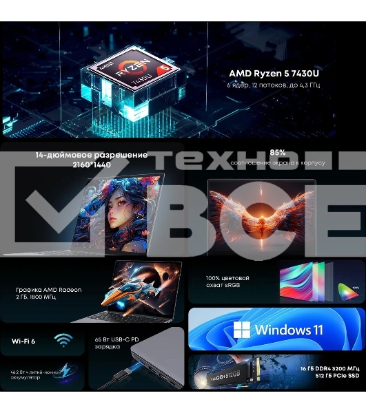 Ноутбук Chuwi Corebook X 14 Ryzen 5 7430U 16Gb SSD 512Gb AMD Radeon Graphics 14