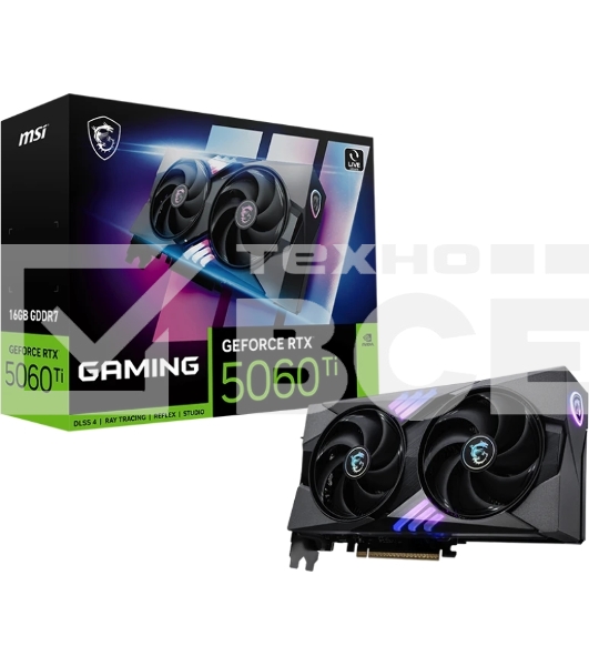 Видеокарта MSI RTX 5060 Ti 16G GAMING, NVIDIA RTX 5060 Ti, 16 ГБ GDDR7, 128 бит, PCI-e 5.0, 1xHDMI, 3xDP, 2587 МГц
