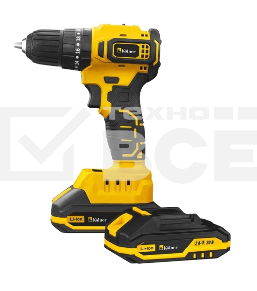 Дрель-шуруповерт Kolner KCD 20/2BLC, 20 В, 2 Ач, 45 Нм, бесщеточный, ударный