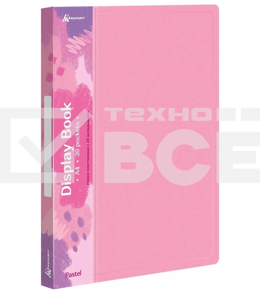 Папка с 20 прозр.вклад. Бюрократ Pastel PAST20PINK A4 пластик 0.5мм торц.карм с бум. встав розовый