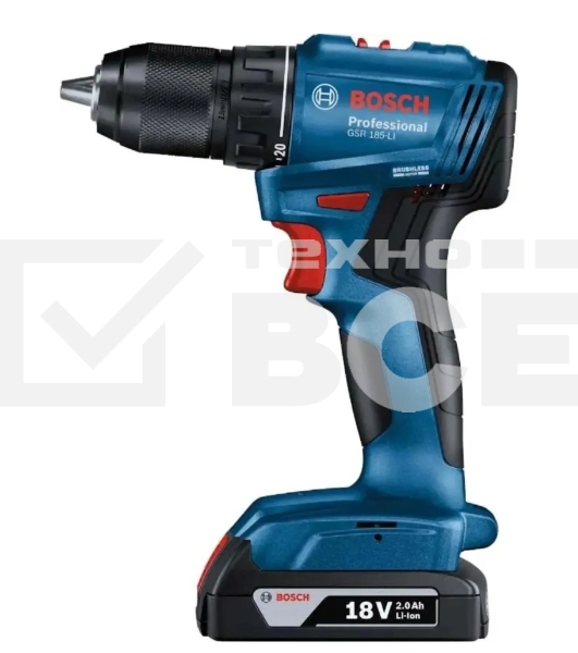 Дрель-шуруповерт аккумуляторная Bosch GSR 185-LI, 18В, 2 АКБ, Кейс
