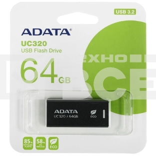 Флешка USB ADATA UC320 (UC320-64G-RBK/BK), 64Gb, USB 3.2, R/W 100/30, черный