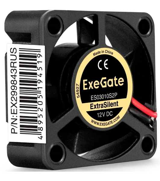 Вентилятор корпусной ExeGate ExtraSilent ES03010S2P, 30x30 мм, 8000 об/мин, 18 дБ, 2-pin, без подсветки
