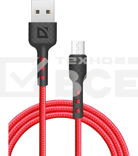 Кабель Defender F181, USB 2.0 (AM) - microUSB 2.0 (BM), 1метр, 2.4А, нейлоновая оплетка, красный.