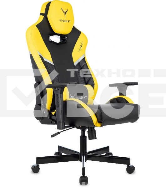 Кресло игровое Knight Thunder 5X черный/желтый эко.кожа крестов. металл