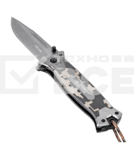 Нож складной Denzel, многоцелевой, системы Liner-Lock, с накладкой G10 на прямой рук-ке+стеклобой 79208