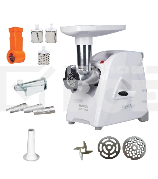 Мясорубка электрическая Аксион М35.02 белый, 1500 Вт, 1.7 кг/мин, реверс, защита от перегрузки, насадки - 4