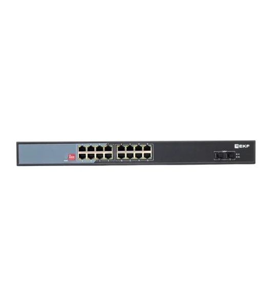 Коммутатор EKF TSX-U-2GX/SFP-16GTP-R, 16×1 Гбит/с PoE + 2×1 Гбит/с SFP, неуправляемый
