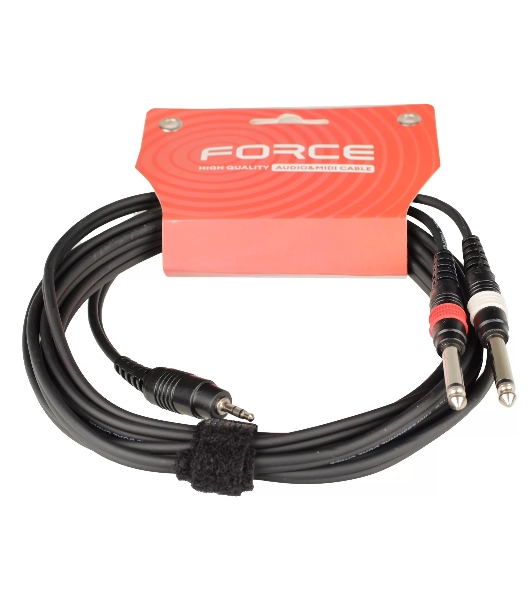 Кабель аудио FORCE FLC-38/31/8' TRS mini Jack - 2x1/4' TS Jack, стерео, используется для подключения смартфона к микшеру и аудио интерфейсу, диаметр 4,8 мм, длина 3 м