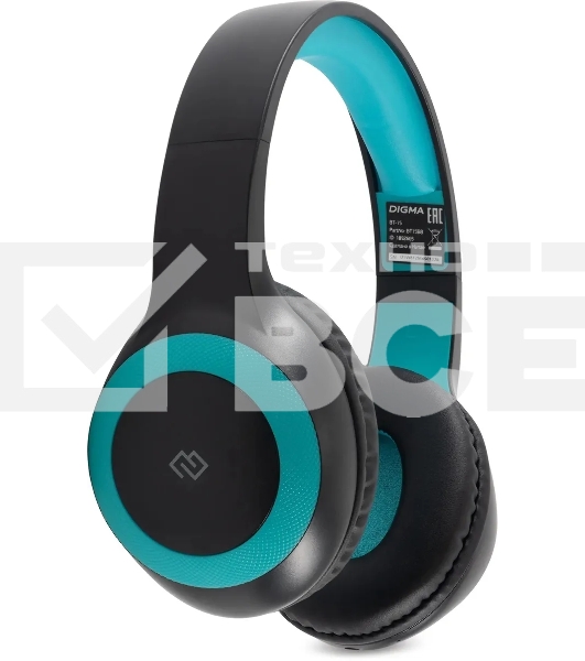 Гарнитура накладные Digma BT-15 черный/голубой беспроводные bluetooth оголовье