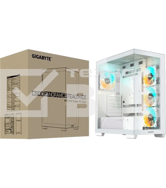 Компьютерный корпус Gigabyte GB-C500PI ST белый без БП ATX 3x120mm 6x140mm 2xUSB3.0 1xUSB3.1 audio bott PSU