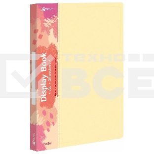 Папка с 20 прозр.вклад. Бюрократ Pastel PAST20YEL A4 пластик 0.5мм торц.карм с бум. встав желтый