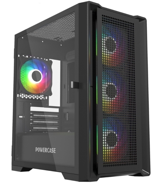 Компьютерный корпус Powercase Alisio Micro X4B V2, Tempered Glass, 4х 120мм ARGb fans, ARGb HUB, черный, mATX (CAMCXB-A4)