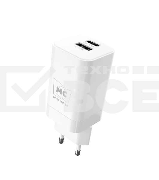 Сетевое зарядное устройство MORE CHOICE NC85a 1USB+1Type-C 3.0A PD 20W+QC3.0 Type-C Type-C, белый