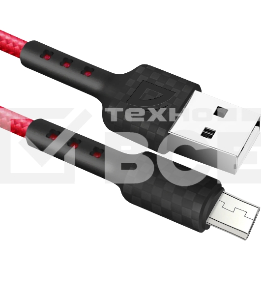 Кабель Defender F181, USB 2.0 (AM) - microUSB 2.0 (BM), 1метр, 2.4А, нейлоновая оплетка, красный.