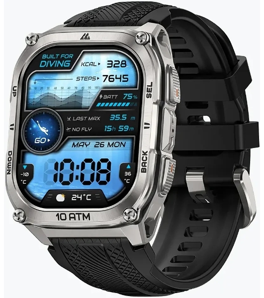 Умные часы KOSPET Tank M4, 1.96' AMOLED, Bluetooth 5.3, GPS, 10 ATM, IP69K, серебристый
