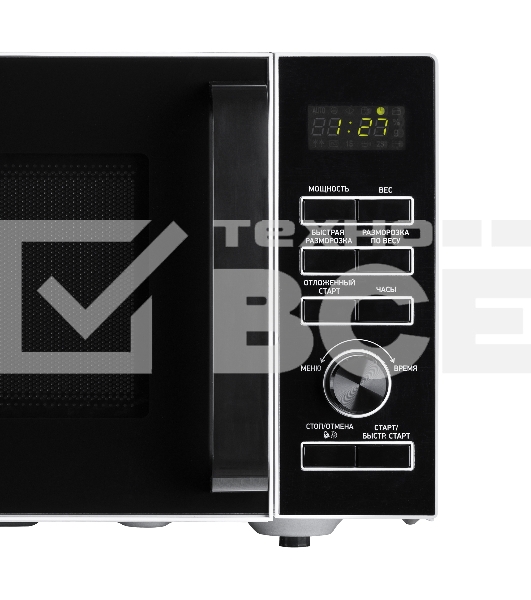 Микроволновая печь BBK 25MWS-970T/WB белый, 25 л, 900 Вт, поворотный механизм/кнопки